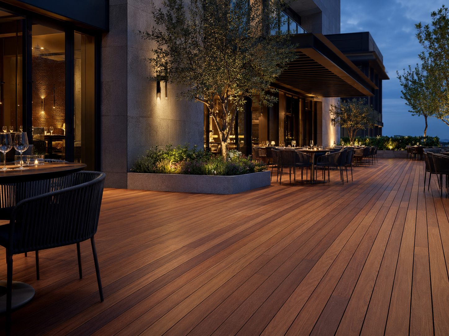 IPE decking at an upscale commercial hospitality terrace